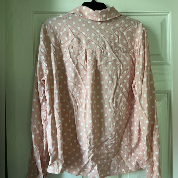 Pink & White Polka Dots Long Sleeve Button Down Top - Picture 4 of 8